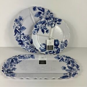Rachel Ashwell The Farmhouse Melamine Plates Blue White Floral 9 Piece Set NEW
